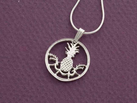 Sterling Silver Pineapple Pendant and Necklace, Hand Cut Bahamas five cents coin,  Pineapple Jewelry, 3/4" in Diameter, ( #K 15s )