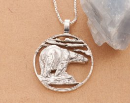Sterling Silver Polar Bear Pendant, Hand cut Polar Bear Medallion, Sterling Silver Polar Bear Jewelry, 1 1/4" diameter, ( #X 837S )