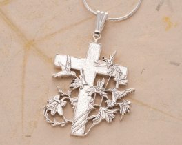 Sterling Silver Religious Cross Pendant and Necklace, Hand Cut Silver Cross, 1 1/4" in Diameter, ( #K 529S )