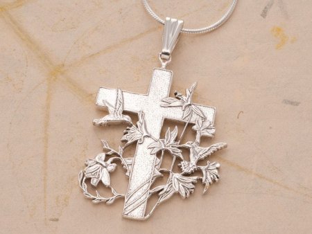 Sterling Silver Religious Cross Pendant and Necklace, Hand Cut Silver Cross, 1 1/4" in Diameter, ( #K 529S )