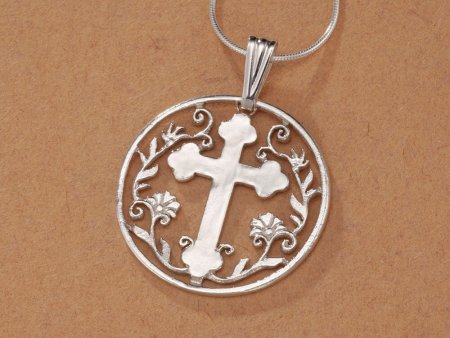 Sterling Silver Religious Cross Pendant, Hand Cut Sterling Silver Cross Medallion, Religious Jewelry,  1 1/8" in Diameter, ( #K 778S )