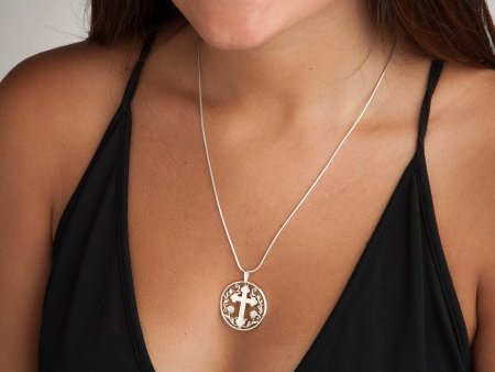 Sterling Silver Religious Cross Pendant, Hand Cut Sterling Silver Cross Medallion, Religious Jewelry,  1 1/8" in Diameter, ( #K 778S )