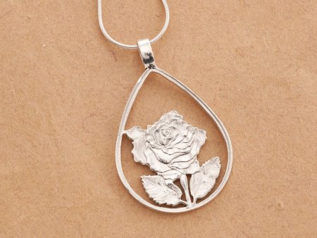 Sterling Silver Rose Pendant and Necklace, Hand cut Silver Rose Jewelry, Sterling Silver Rose Pendant, 1 1/4" long, ( #K 670S )