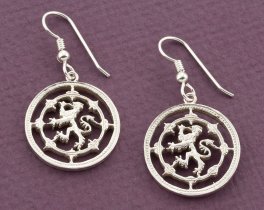 Sterling Silver Scottish Lion Earrings, Silver Scottish Lion Earrings, Scottish Coin Jewelry, 1" diameter, ( # 577ES )