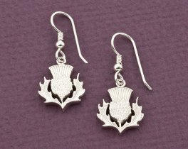 Sterling Silver Scottish Thistle Earrings, Scottish Thistle Jewelry, Scottish Coin Jewelry, 5/8" diameter, ( # 138BES )
