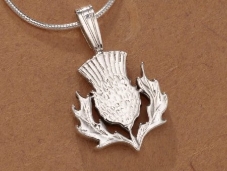 Sterling Silver Scottish Thistle Pendant, Hand Cut Scottish Thistle Coin Jewelry, Scottish Jewelry, ( #K 138BS )