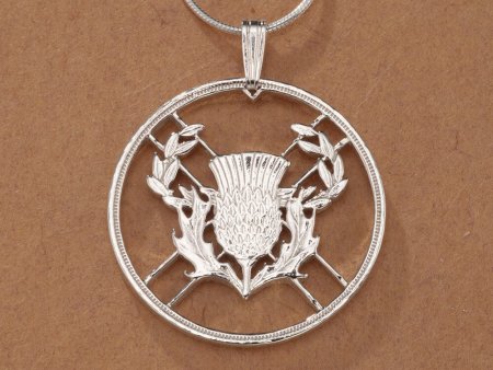 Sterling Silver Scottish Thistle Pendant, Hand Cut Scottish Two Pound Thistle Coin, Scottish Jewelry, 1" in Diameter, ( #K 138S )
