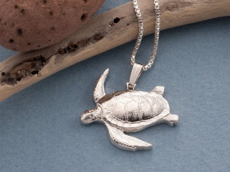 Sterling Silver Sea Turtle Pendant, Hand cut medallion, 1" diameter, ( # X603S )