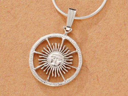 Sterling Silver Sun Pendant, Hand Cut Argentina Peso Sun Coin, Mythical Jewelry, 5/8" in Diameter, ( #K 593BS )