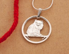 Sterling Silver Turkish Cat Pendant, Hand cut Turkish Cat Jewelry, Sterling Silver Cat Jewelry, 7/8" in diameter, ( #K 665S )