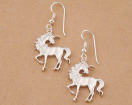 Sterling Silver Unicorn Earrings, Silver Unicorn Jewelry, Sterling Silver Mythical Jewelry, Chinese Coin Jewelry, 1" diameter , ( # 484BES )