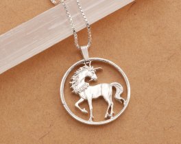 Sterling Silver Unicorn Pendant, Hand cut Chinese Unicorn Coin pendant, Silver Unicorn Jewelry, Mythical, 1" in diameter, ( #X 484S )
