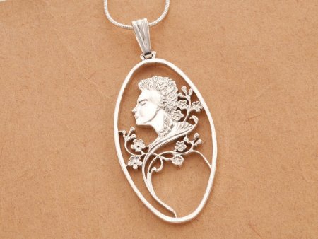 Sterling Silver Victorian Woman Pendant, Sterling Silver Floral Pendant, Silver Cameo Pendant, 1 1/2" long, ( #K 611S )