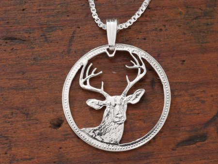 Sterling Silver White Tail Deer Pendant, Hand Cut Belize 100 Dollar White Tail Deer Coin, Wild Life Jewelry, 1" in Diameter, ( #X 650S )