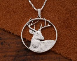 Sterling Silver White Tail Pendant, Silver Deer Pendant, White Tail Deer Jewelry, Wild Life Jewelry,  1 1/4" Diameter, ( #X 914S )