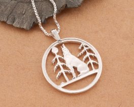 Sterling Silver Wolf Pendant, Silver Timber Wolf Pendant, Silver Wolf Jewelry, Canada Coin Jewelry, 1 1/8" diameter, ( #X 56S )