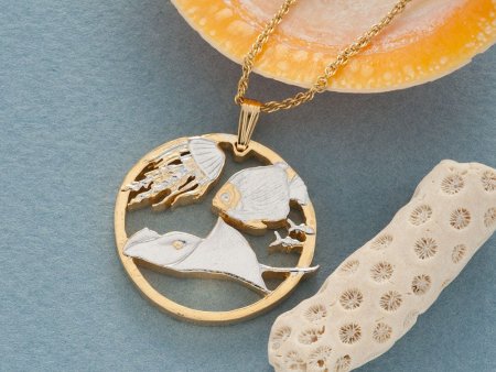 Sting Ray and Jellyfish Pendant, Gibraltar Sea Life Coin Hand Cut, 1 1/8" in Diameter, ( #R 642 )