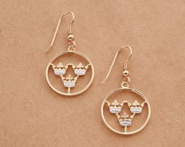 Swedish Earrings, Swedish Coin Jewelry, Sweden Earrings, Cut Coin Jewelry, Etsy Jewelry, Crown Earrings, ( # 287E )