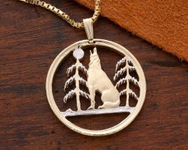 Timber Wolf Pendant, Canada 50 Cents Coin Hand Cut, 1 1/8 " In Diameter, ( #X 56 )