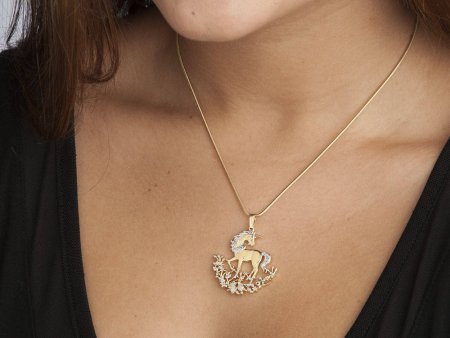 Unicorn Pendant and Necklace, Chinese Unicorn Coin Hand Cut, 14 Karat Gold and Rhodium Plated, 1 1/8" in Diameter, ( #K 462 )