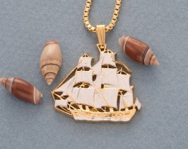 USS Constitution Pendant and Necklace, United States Medallion Hand cut, 14 Karat Gold and Rhodium plated, 1" in Diameter, ( #X 440 )