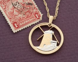Gibralter 50 Pence Hand Cut Coin Dolphin Pendant & Necklace 